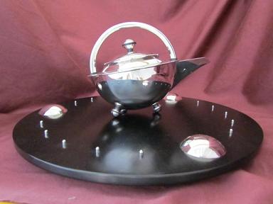 MARTYN PUGH Silver 'Orbit' Teapot on Tray