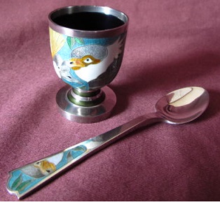 MAUREEN EDGAR Silver and Enamel Egg Cup and Spoon