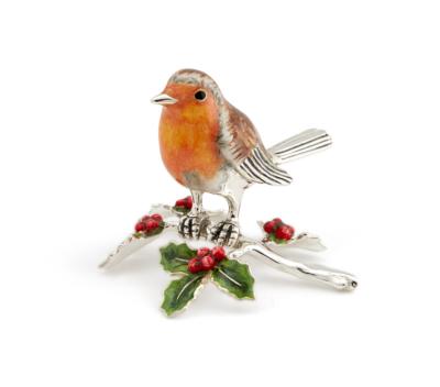 SATURNO Silver and Enamel ROBIN on HOLLY MODEL