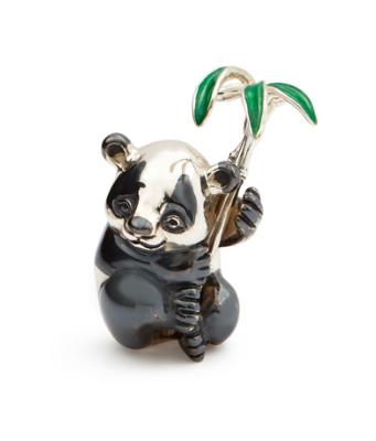 SATURNO Silver and Enamel PANDA WITH LEAVES