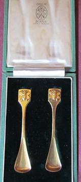 LESLIE DURBIN Boxed Pair Silver Gilt Bee Spoons