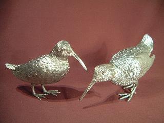 Pair Cast Silver Woodcock