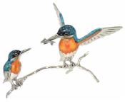SATURNO Silver and Enamel KINGFISHER FEEDING YOUNG
