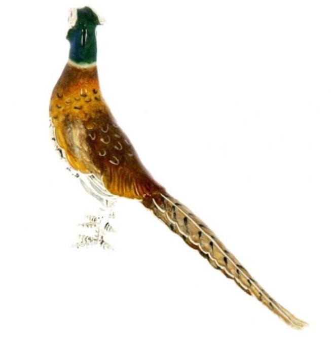LARGE SATURNO Silver and Enamel PHEASANT