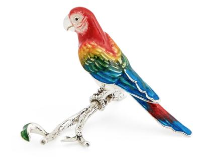 SATURNO Silver and Enamel PARROT ON BRANCH