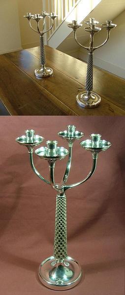 ANTHONY ELSON Pair of Silver Four Branch Silver Candelabra 