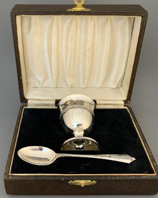 Boxed Silver EGG CUP & SPOON
