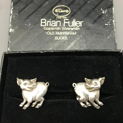 x BRIAN FULLER Silver PIG CUFFLINKS