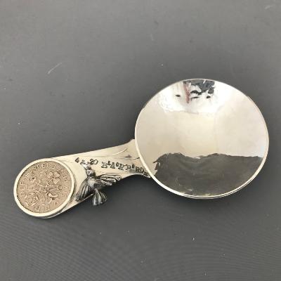 BRYONY KNOX Silver CADDY SPOON - 'SING a SONG of SIXPENCE'