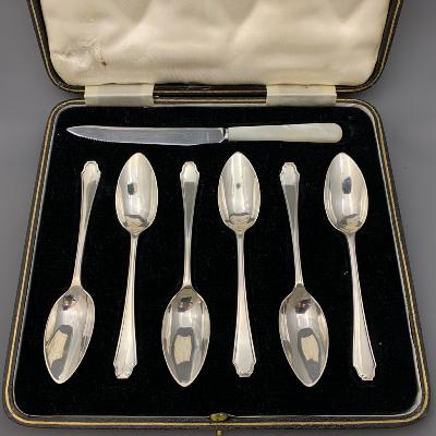 Silver GRAPEFRUIT SPOONS + KNIFE