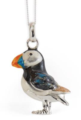 SATURNO Silver and Enamel  PUFFIN PENDENT