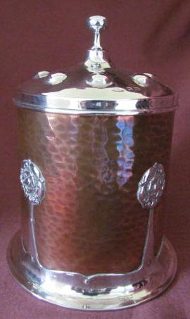 A E JONES Silver and Copper Tea Caddy