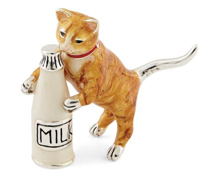 SATURNO Silver and Enamel CAT WITH MILK BOTTLE