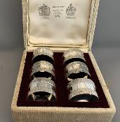 GERALD BENNEY Set of 6 Boxed Silver NAPKIN RINGS