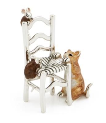 SATURNO Silver CAT and MICE on CHAIR 