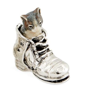 SATURNO Silver and Enamel CAT IN A BOOT - Tabby
