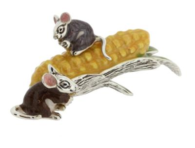 SATURNO Silver and Enamel MICE and CORN ON THE COB