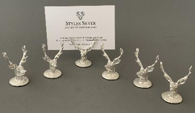 x 6 Silver PLACE CARD HOLDERS - STAGS