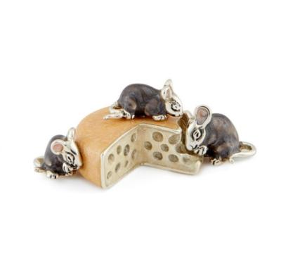 SATURNO Silver and Enamel MICE and CHEESE