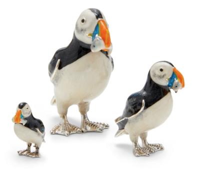 SATURNO Silver and Enamel PUFFIN with FISH MODEL