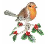 SATURNO Silver and Enamel ROBIN on HOLLY