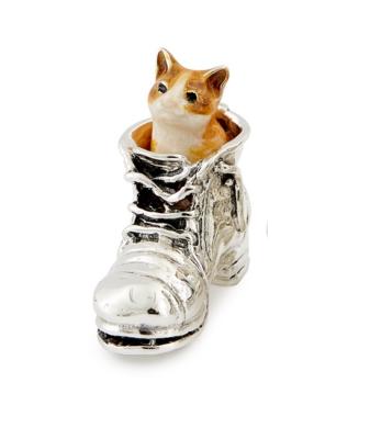 SATURNO Silver and Enamel CAT IN A BOOT - Ginger 